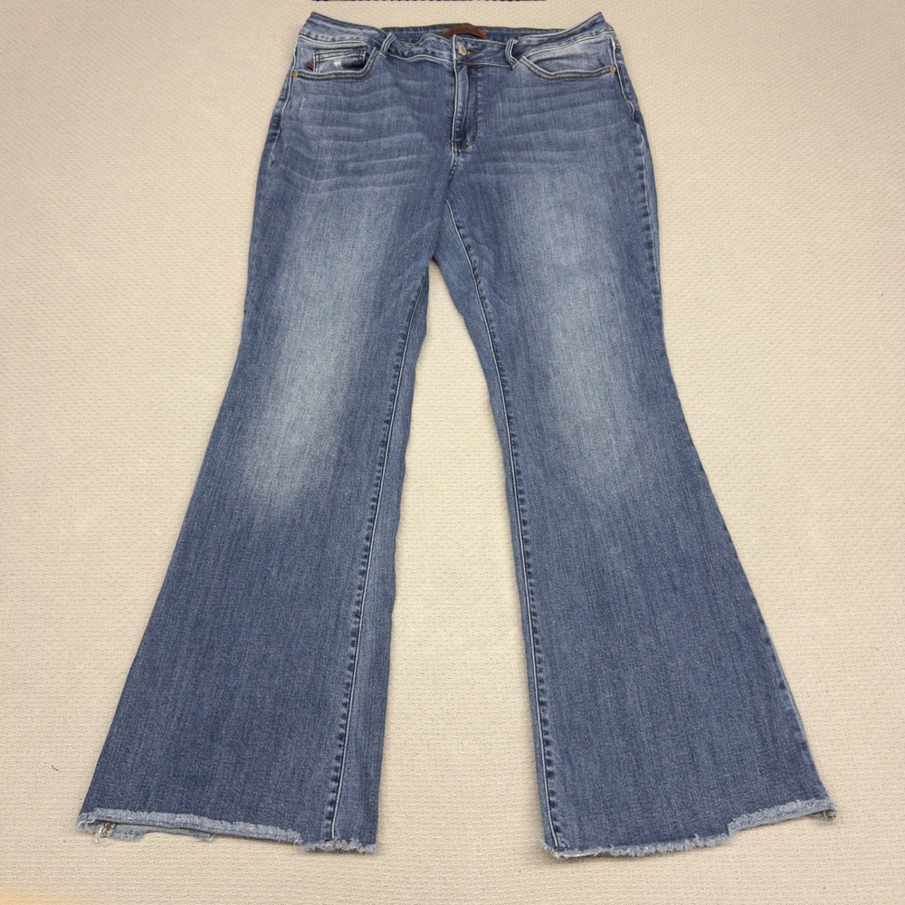 Judy Blue Jeans Womens 18w Faded Denim Flare Raw Hem Y2k Grunge Stretch